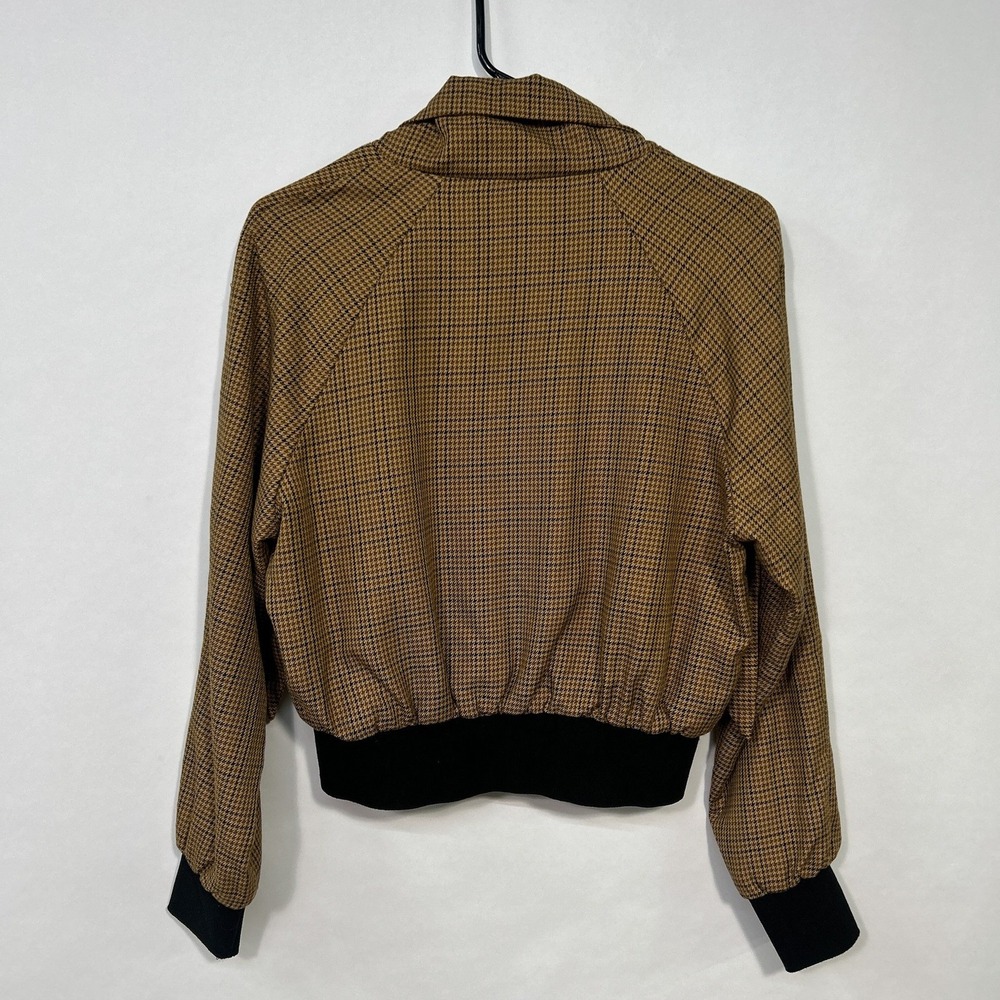 Brown Plaid Bomber Jacket M Soft Utility Modern Academia Fall Layer Street Prep‎ - Picture 7 of 8